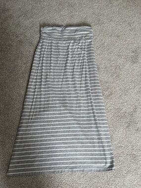 Susan Graver Gray and White Striped Maxi Skirt